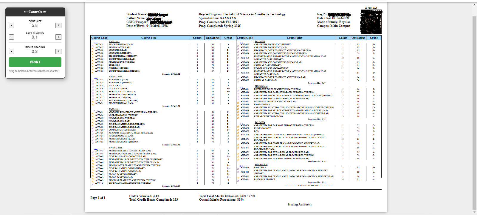 Transcript & Degree Generator